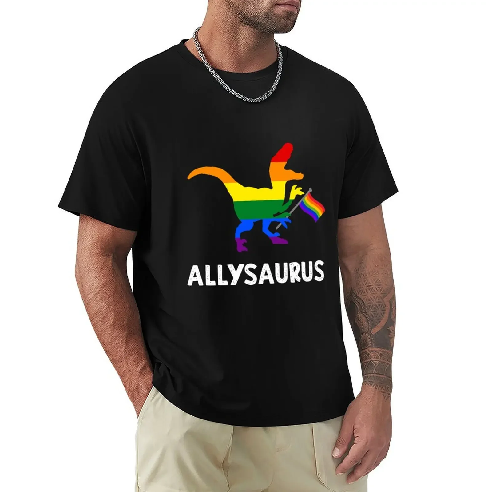 Allysaurus Trans Ally T Rex Dinosaur Gay LGBTQ Pride Flag T-shirt hippie clothes mens graphic t-shirts big and tall