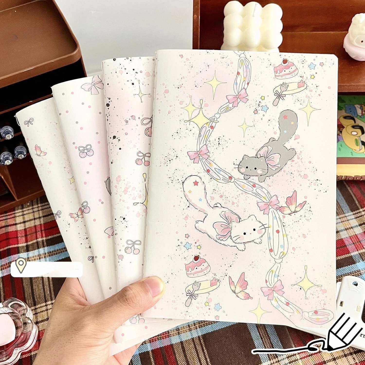 Novo Caderno A5 Bow Cat Car Line, Estilo Ins, de Alto Valor, com Design Feminino, Caderno Grosso Especial
