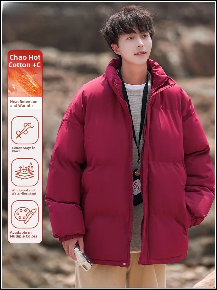 

Зимняя утепленная хлопковая куртка мужская свободного кроя с простым воротником, ветрозащитная, морозостойкая, из полиэфирного волокна, на молнии, с декоративными элементами.