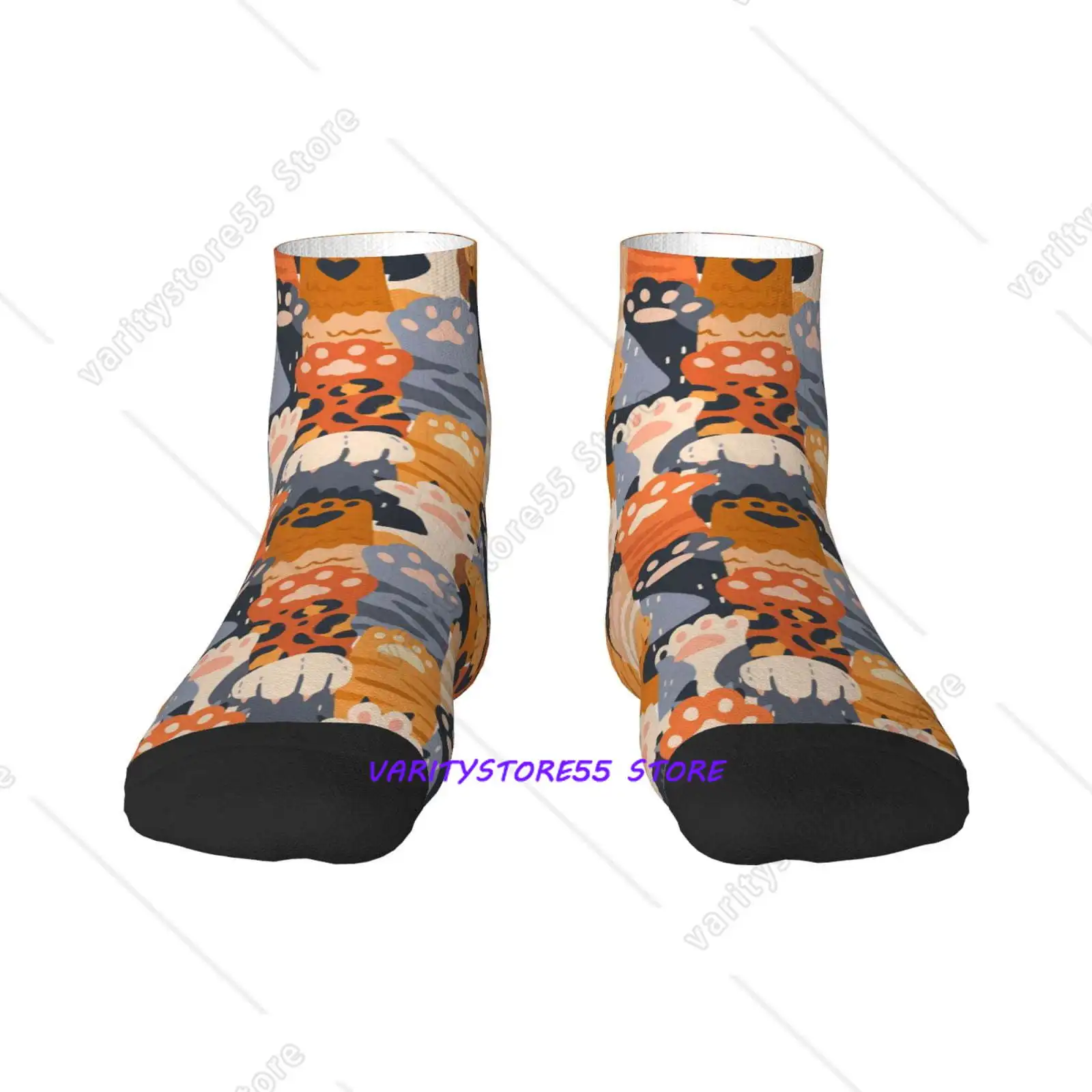 

Cute Cat Paw Pattern Crew SocksToe Seamed Ankle SocksCotton Cushioned Breathable Athletic Crew Sports Socks