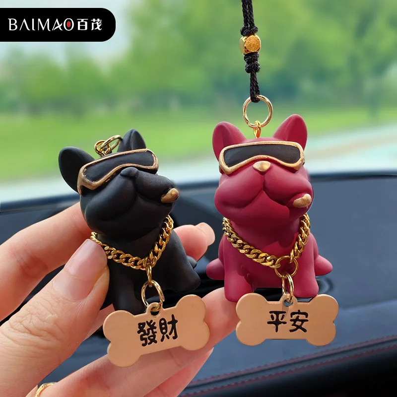 Colgante Decorativo para el Interior del Automóvil con Forma de Bulldog, Adorno Creativo, Lindo y Exquisito para el Espejo Retrovisor