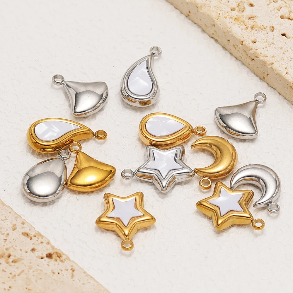 5 Stück Edelstahl Mond Stern Muschel Kleine Anhänger für Damen Halskette Armband Ohrringe DIY Schmuckherstellung – Detail 5