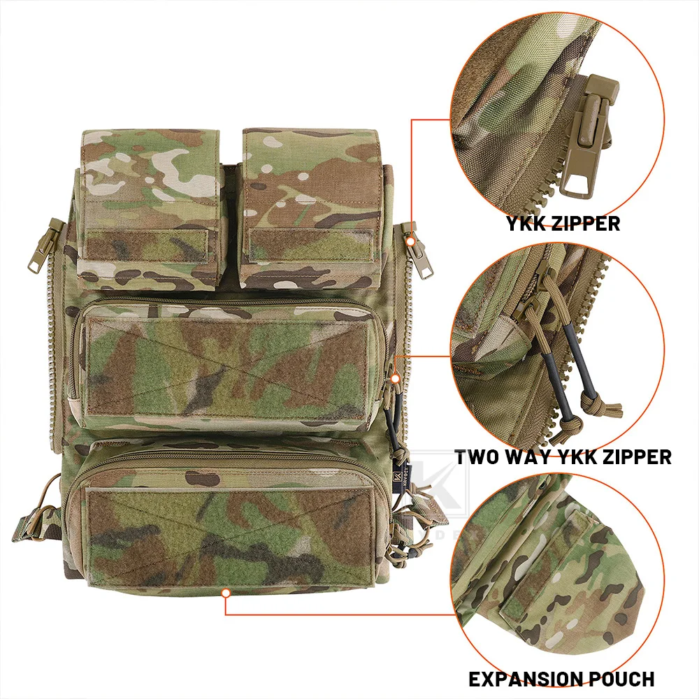 KRYDEX Tactical Zip On Molle Back Panel Backpack Modular Pouch Bag With Mag Pouch for Plate Carrier AVS JPC2.0 CPC NCPC Vest
