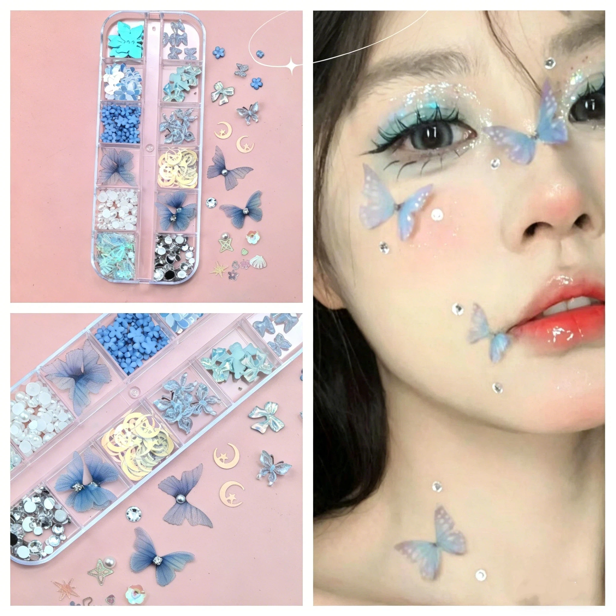Butterfly Face Self-adhesive Decals For Makeup Eye Glitter Nail Art Stage Performance Iridescent Stickers For Child Women