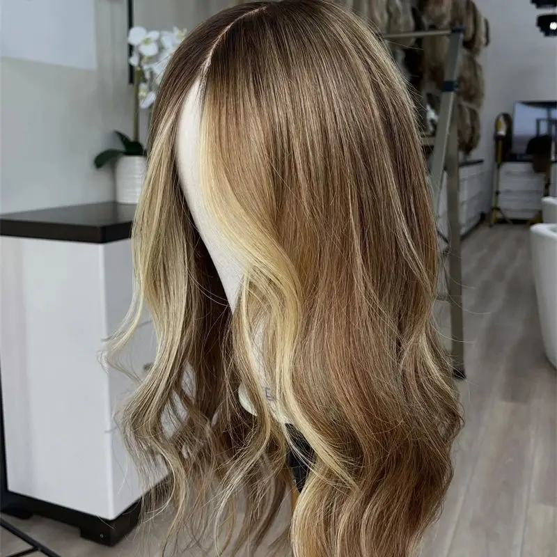 

Ombre Блондинка Коричневый Синтетический HD Парик Фронта Шнурка Парик Для Косплея Ежедневный Парик Натуральный Предварительно Сорванные Волосы 13x4 Парики Средней Части 16 дюймов