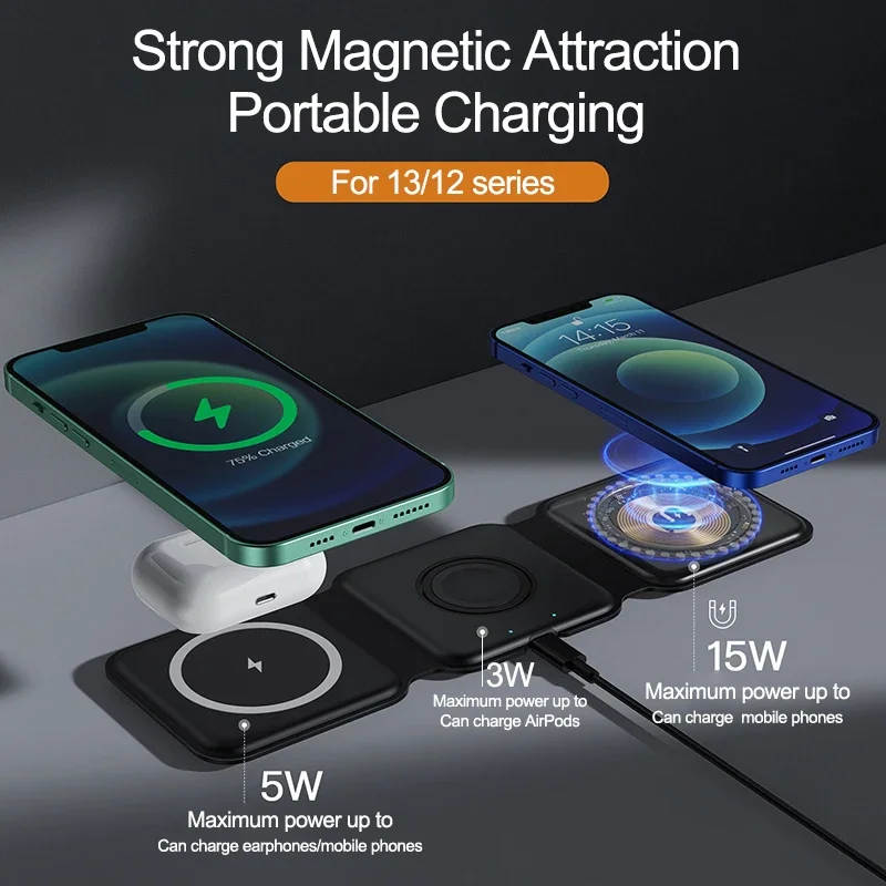 Portable Foldable Fast Charging Dock 15W Magnetic Wireless 14 Charger For Iphone 14promax 13 12  Apple Airpods Pro IWatch