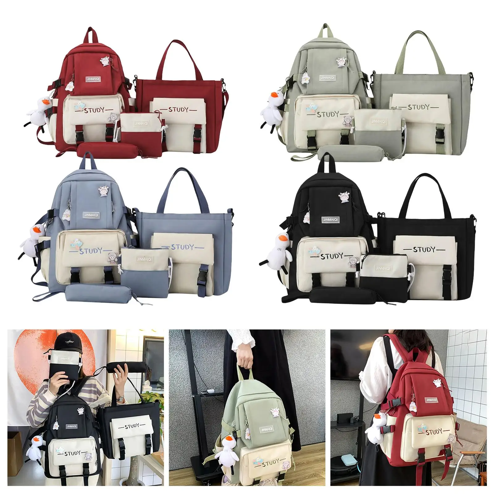 

4Pcs/Set girls and boys Laptop Backpack Stylish College Casual Computer Diaper Handbag Bag Pencil Case Daypack bag