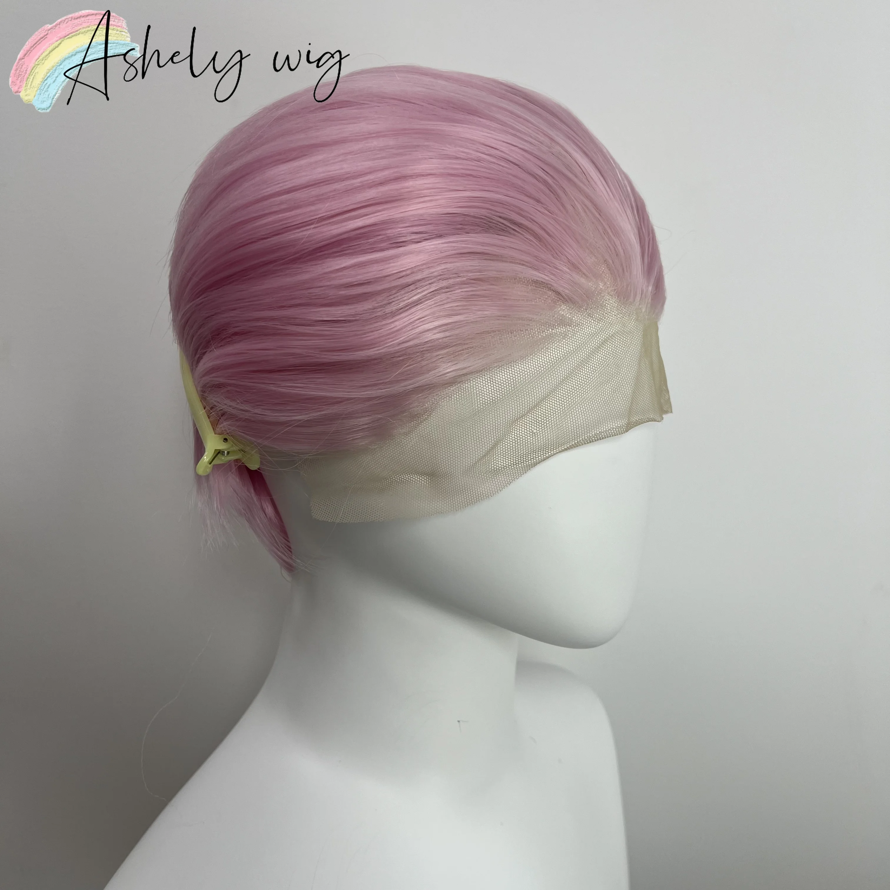 

Light Pink Wig 6inch 13x4 Short Straight Hair Wigs for Men High Quality HD Lace Frontal Wear and Go Natural Synthetic Lace Wigs