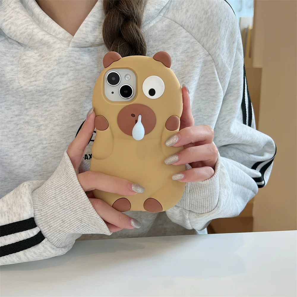 Cartoon 3D Snot bug Capybara Phone Case For iPhone 16 Pro Max 15 14 Plus 13 12 Pro Max Y2K Anti Fall Soft Silicone Cover