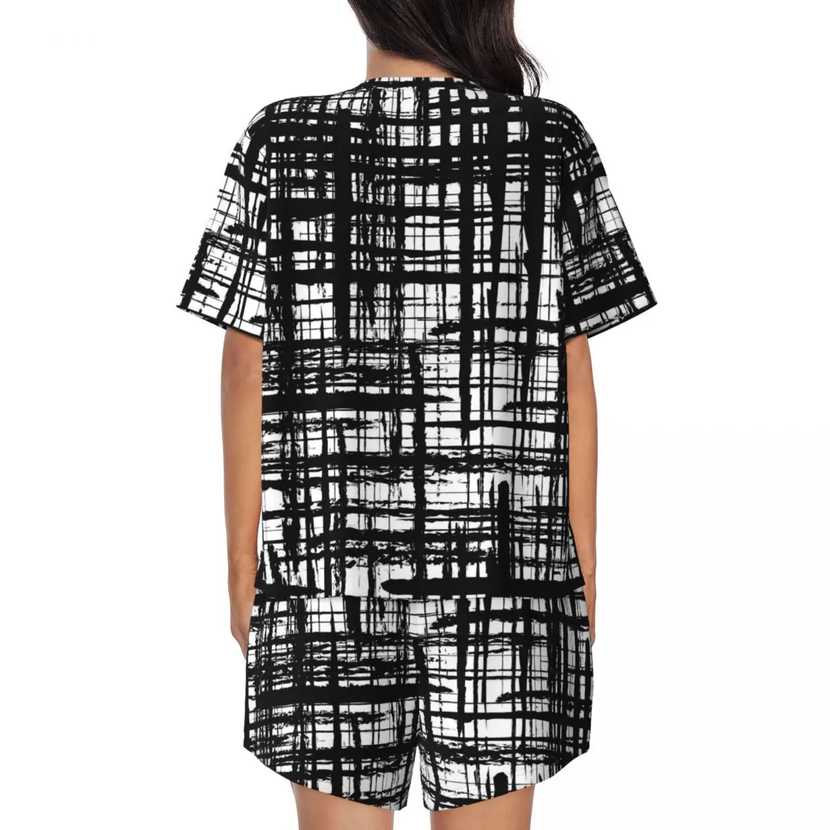 بيجامة مطبوعة على الجدران فرشاة سوداء بأكمام قصيرة طقم بيجامات ناعمة مكون من قطعتين ملابس نوم صيفية ترفيهية هدية عيد ميلاد