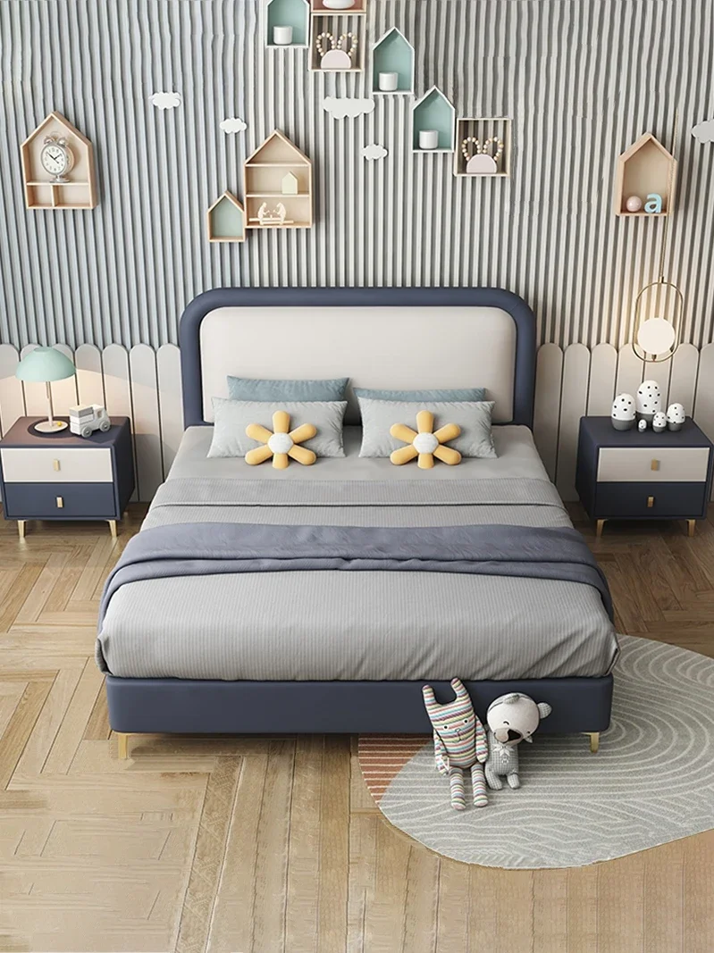 Boy children's beds Girl leather bed Light luxury soft bed Teen single beds Modern simple child princess Internet