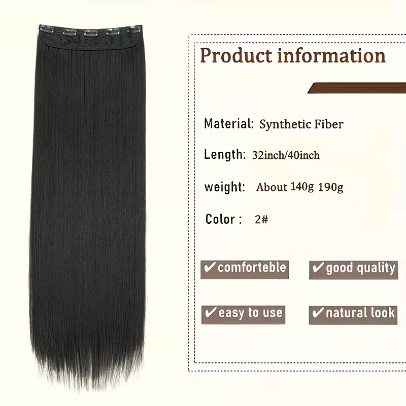32Inch/40Inch Synthetic Long Straight Hair Extension 5 Clips-in Hair Black Brown Natural Invisible Hairpiece for Women image 2