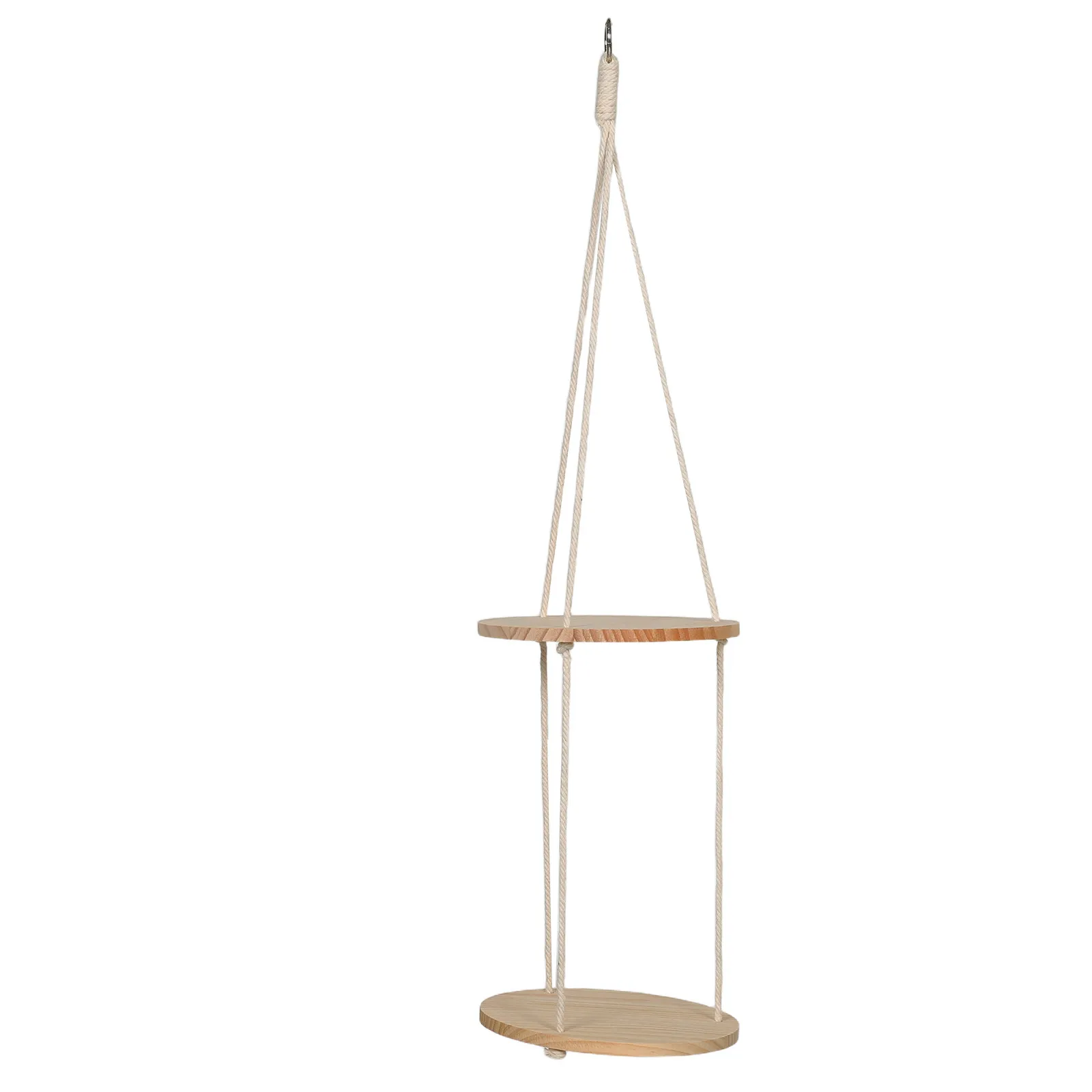 Bohemian Style Two Layers Round Hanging Window Plant Holder Indoor Wood Shelf for Small Pots and Plants Display