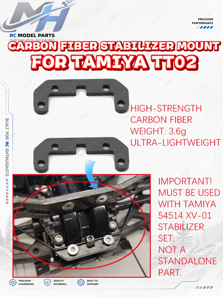2Pcs Carbon Fiber Anti-Roll Bar Mount for Tamiya TT02 (Requires 54514 Set) RC Upgrade