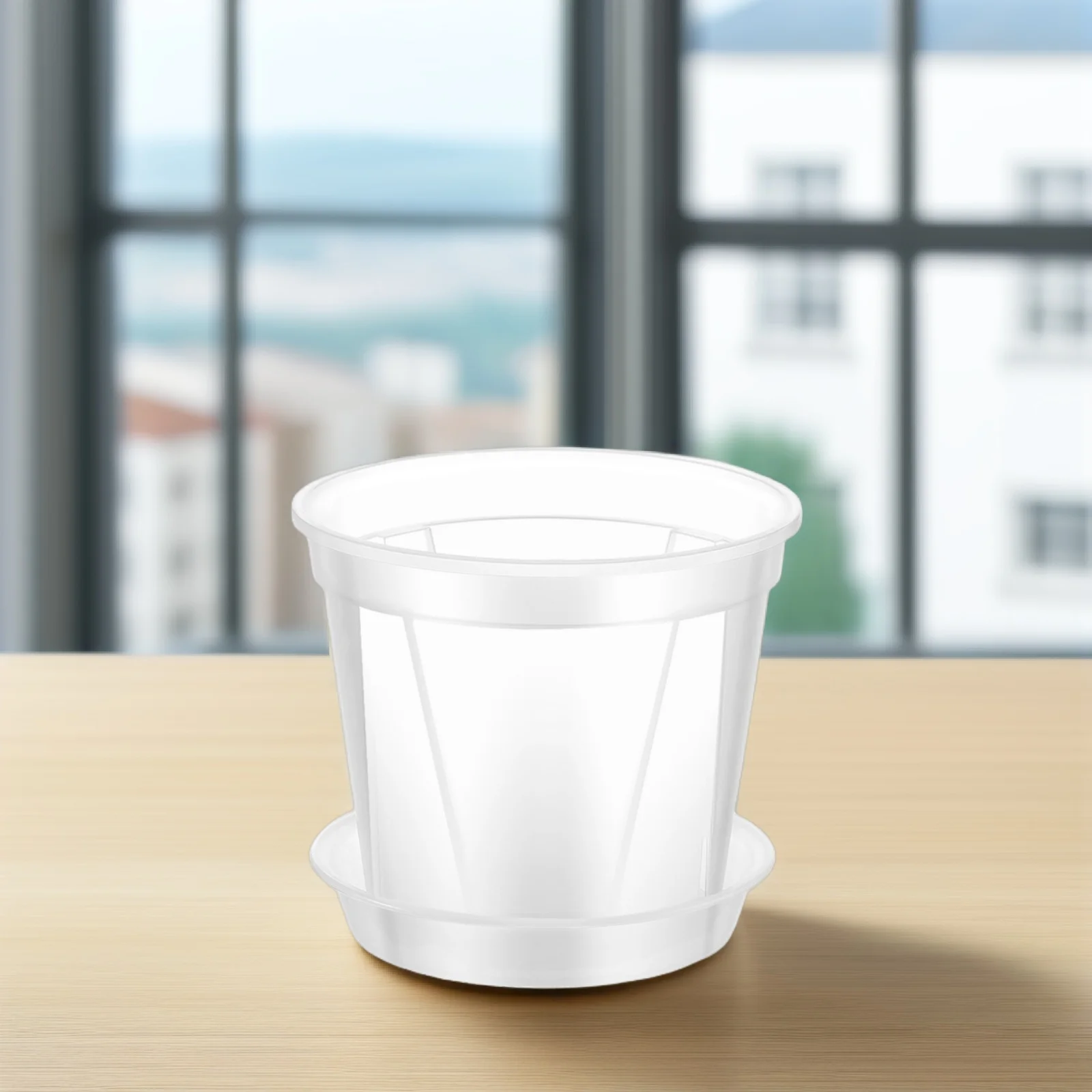 

4 pcs 0.3 Gallon Breathable Root Control Pot Transparent Plastic Planter for chids Drainage Tray Indoor Flower Pots