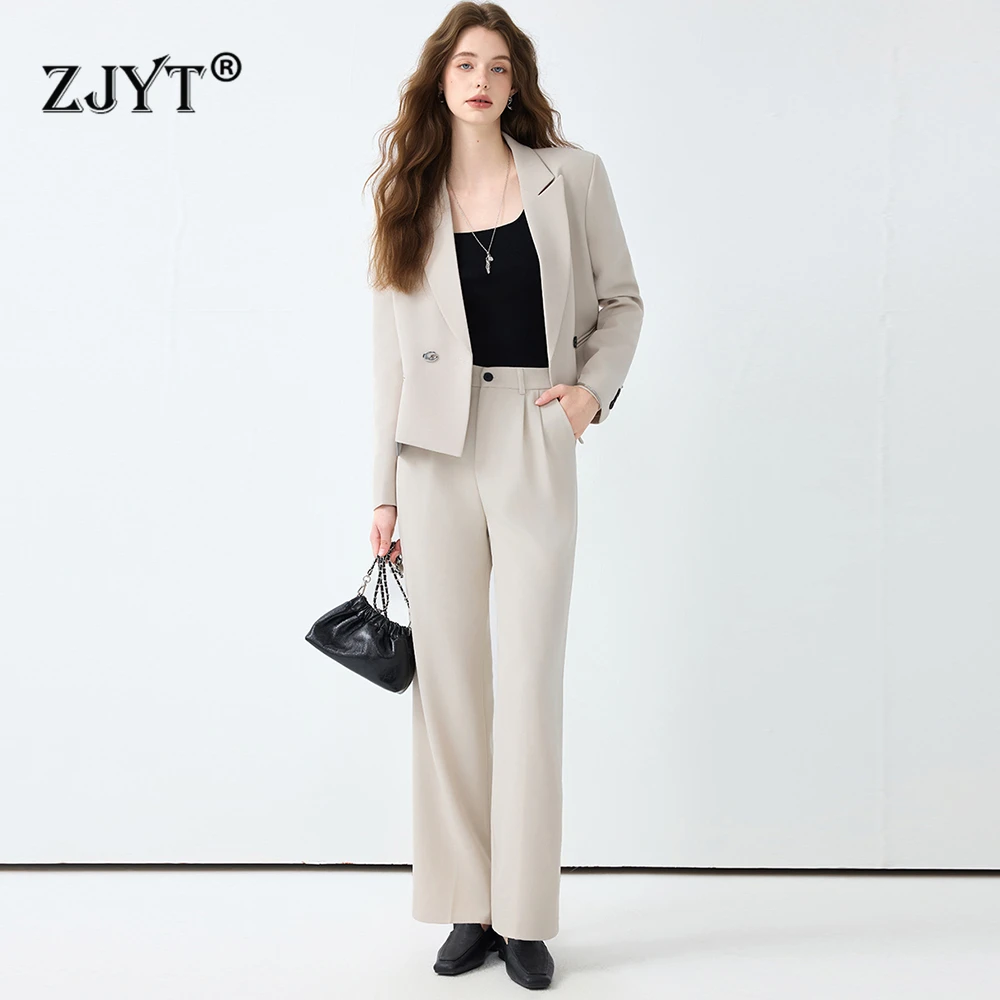 

ZJYT Корейский модный короткий пиджак, брюки, комплект из 2 предметов, одинаковые комплекты для женщин, элегантный офисный повседневный наряд, комплект из куртки и брюк