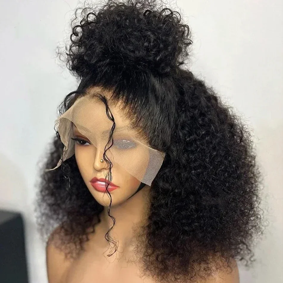 Curto kinky encaracolado bob peruca frontal frente do laço perucas de cabelo humano molhado e ondulado onda de água bob peruca 13x4 peruca frontal remy