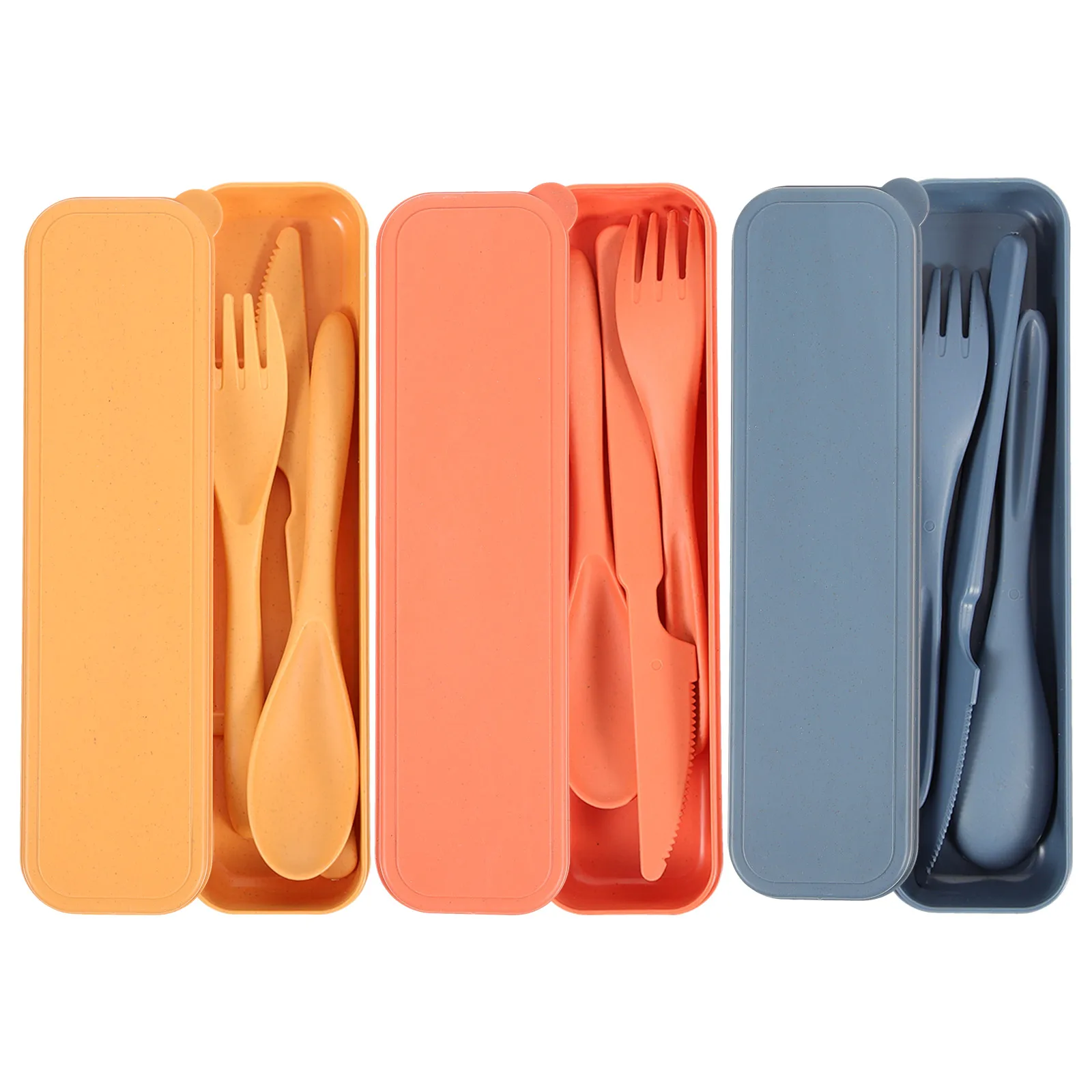 

3Sets Portable Wheat Straw Cutlery Set Spoon Fork Cutter Reusable Travel Utensils for Lunch Box Picnic Camping