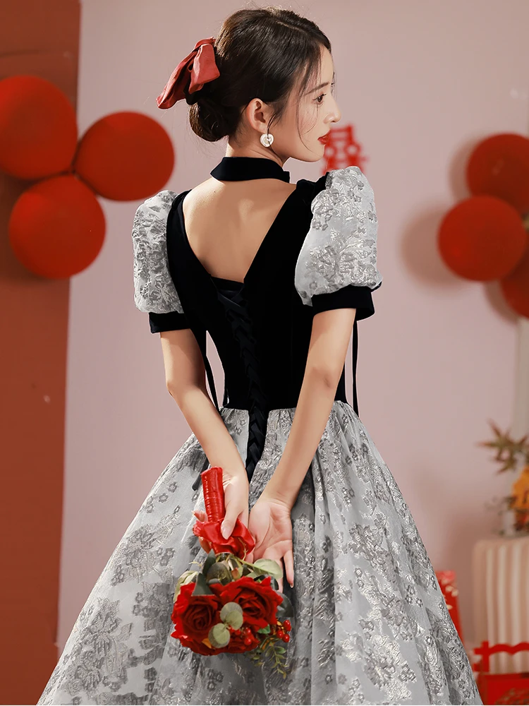 فساتين حفلة موسيقية أنيقة بأكمام منتفخة الأميرة الجاكار بياقة مربعة مرقعة على شكل حرف a طول الأرض فساتين المشاهير والزفاف المسائية