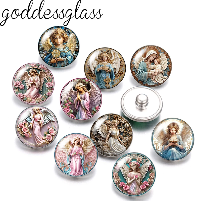 Wings Goddess Virgin Mary Faith Bless 12mm/18mm/20mm/25mm Round photo glass cabochon flat back Making findings DIY snap buttons