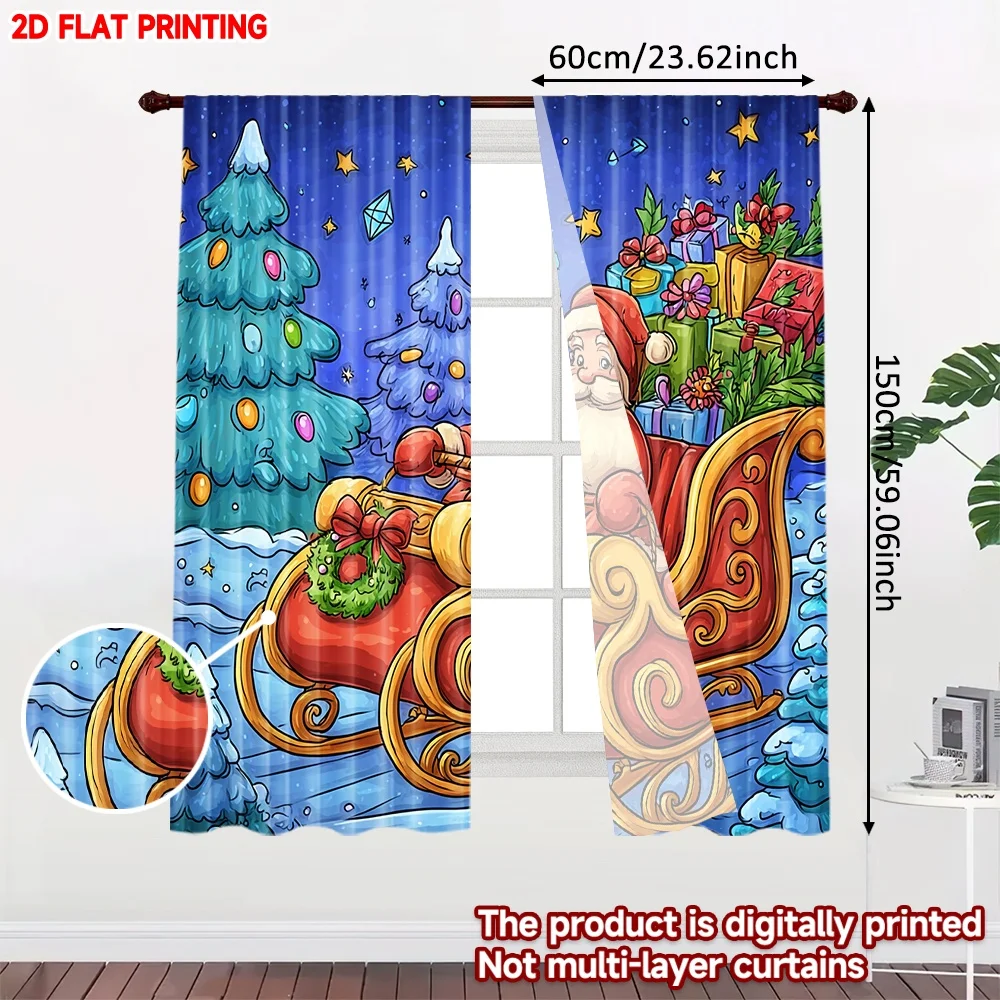 2D الطباعة المسطحة 2 قطعة ستائر عيد الميلاد الشتاء عيد الميلاد ثلج دائم ألياف البوليستر الربيع استخدام للمنزل جدار ساحة الاستخدام ل
