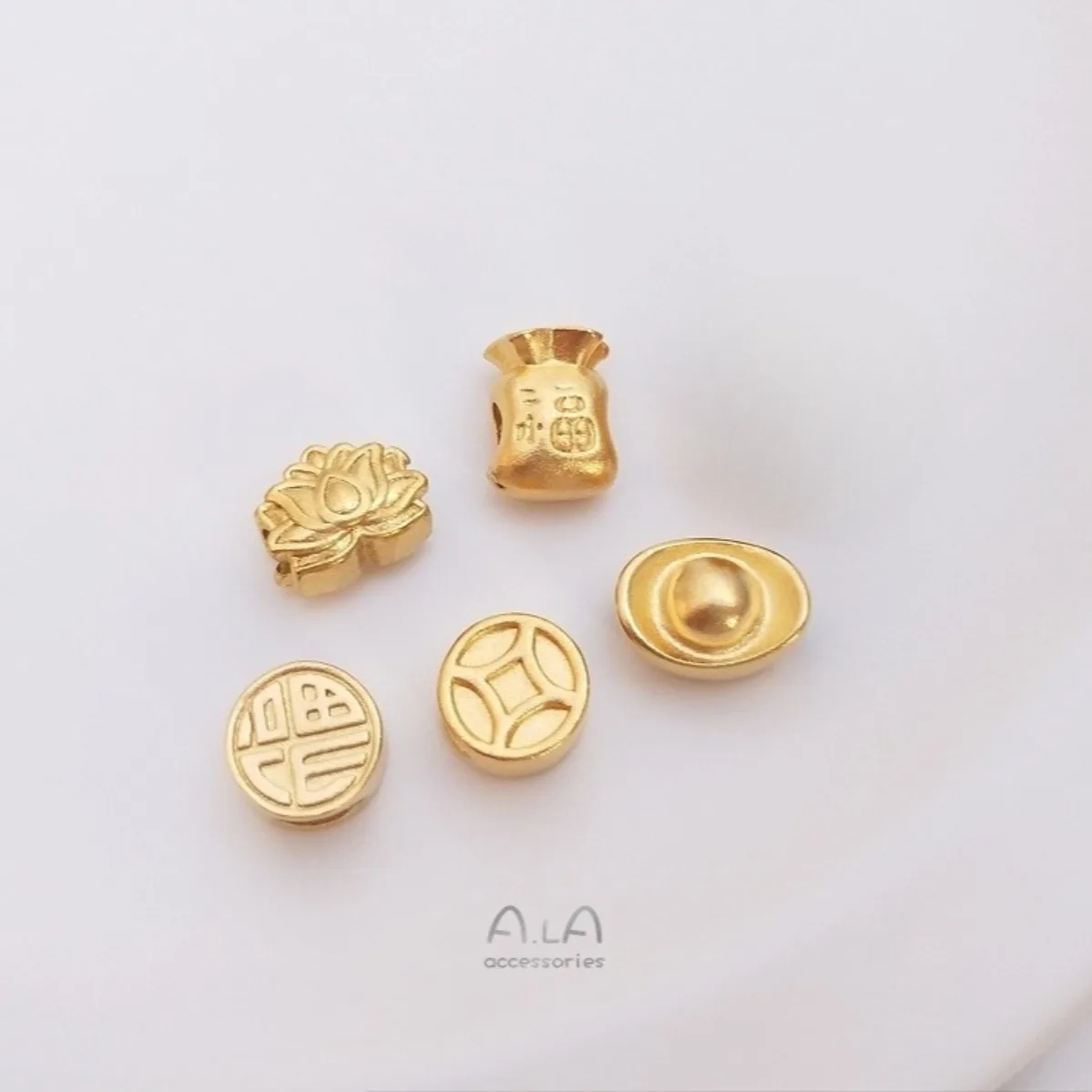 Brass Gold Tone Ingot Fortune Money Bag Lotus Spacer Beads Charms DIY Crystal Pearl Bracelet Necklace Jewelry Making Findings