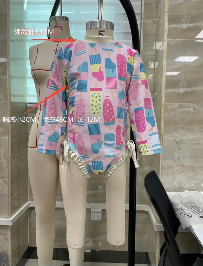 

Toddler Infant Baby Girls Rash Guard Swimsuit Long Sleeve Ice Cream Print Bathing Suit Infant Swimwear with Sun Hat