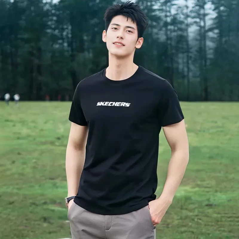Skechers T-shirts for men, women and couples, autumn new style, casual, breathable, round-neck, short-sleeved P225U117-03K8