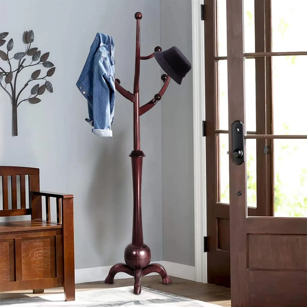 Coat Rack Freestanding Wood Tree Rack with 8 Hooks, Creative Design Tree Branch-look, Coat Tree Clothes Hanger Stand with Stable