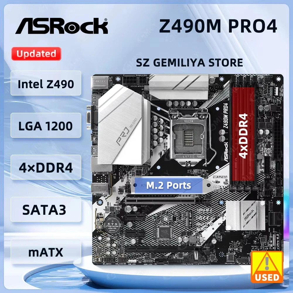 ASRock Z490M Pro4 Motherboard DDR4 LGA 1200 Intel Z490 PCIe 3.0 M.2 128GB support i9-10900 i5-10500 i9-10900 i5-10600 i5-10400