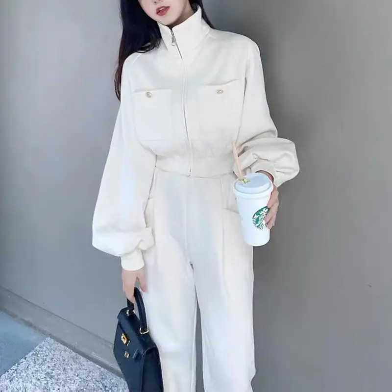 Fashionable Western-style Casual Women\'s Suit New Spring and Autumn White Light Mature Wind Fried Street Trousers Two-piece Set