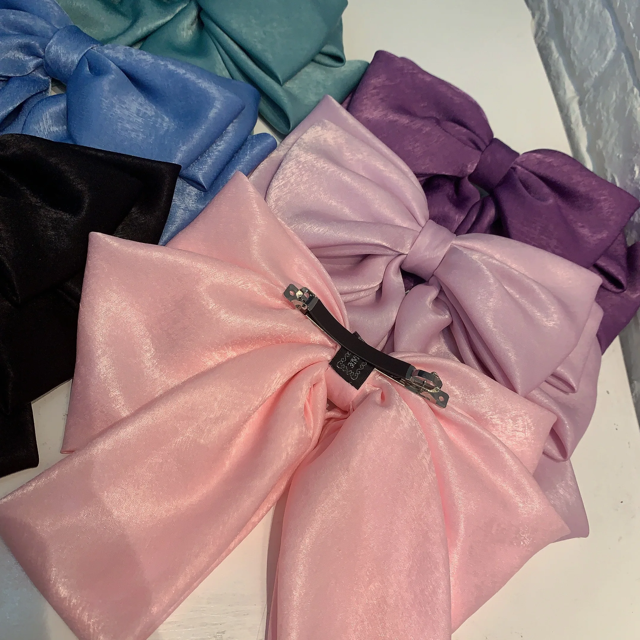 Fashion Pink Big Bow Hairpin Women\'s Bows Hair Accessories Long Ribbon Hair Clip for Girls Sweets Four-layer Satin Chiffon Bow