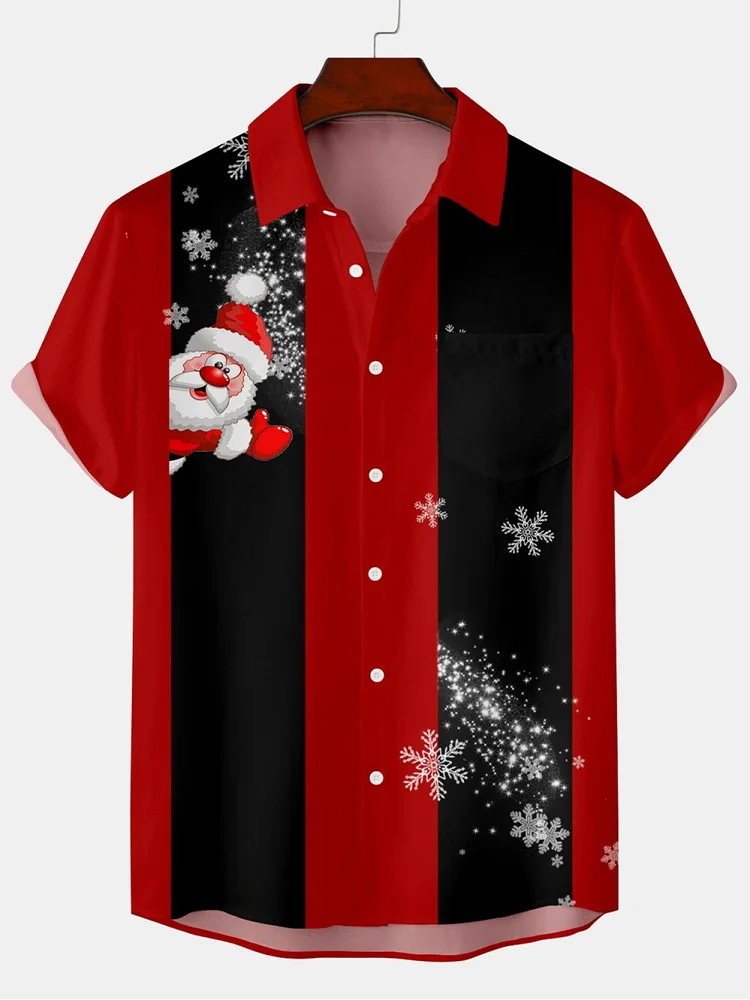 Men's Retro Elk Christmas Hawaiian Shirt Men Women Fashion Cartoon Santa Claus Shirts Short Sleeve Blouse Festive Holiday Top