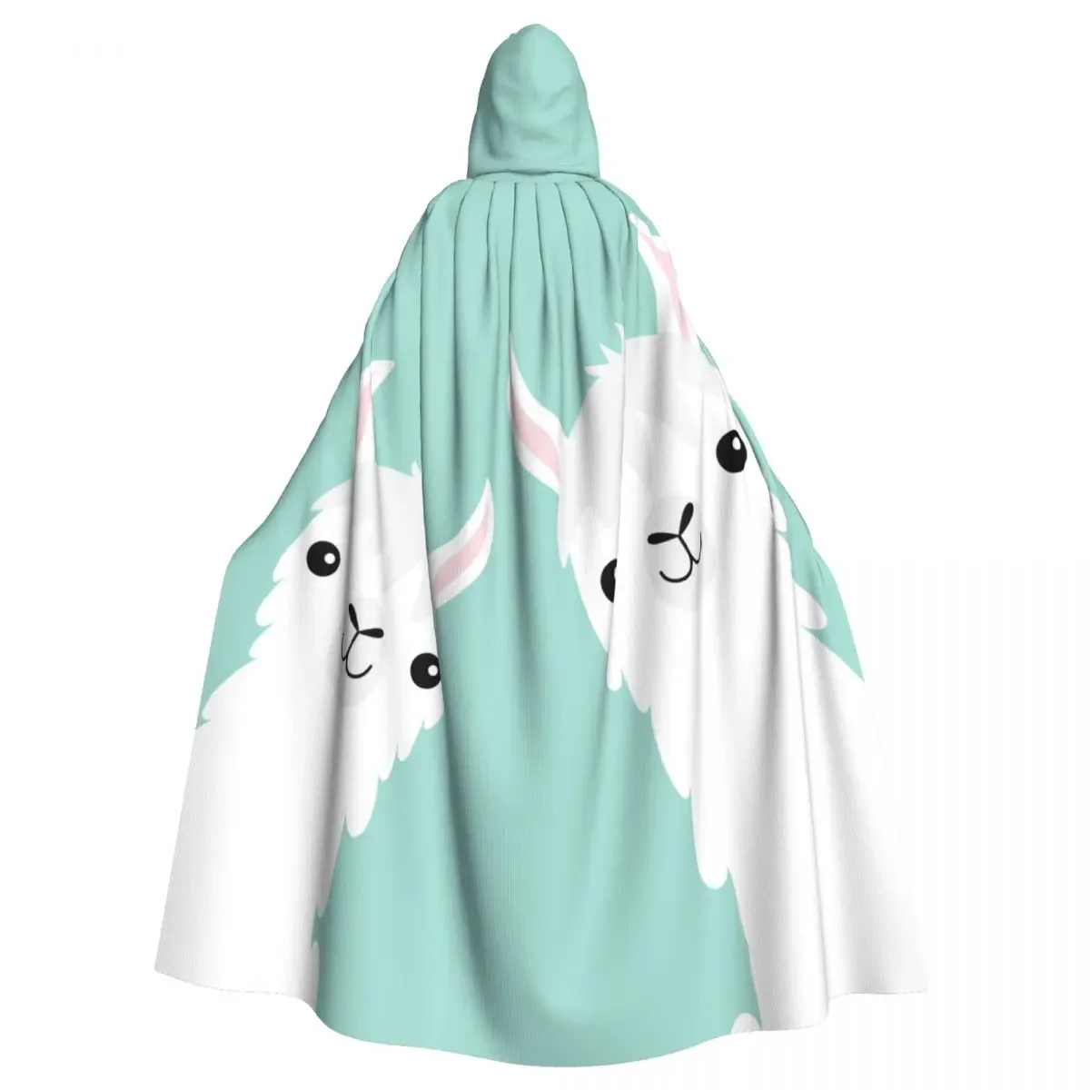 Adult  Cape Hooded Two Cute Cartoon Llama Alpaca Medieval Costume Witch Wicca Vampire Elf Purim Carnival Party