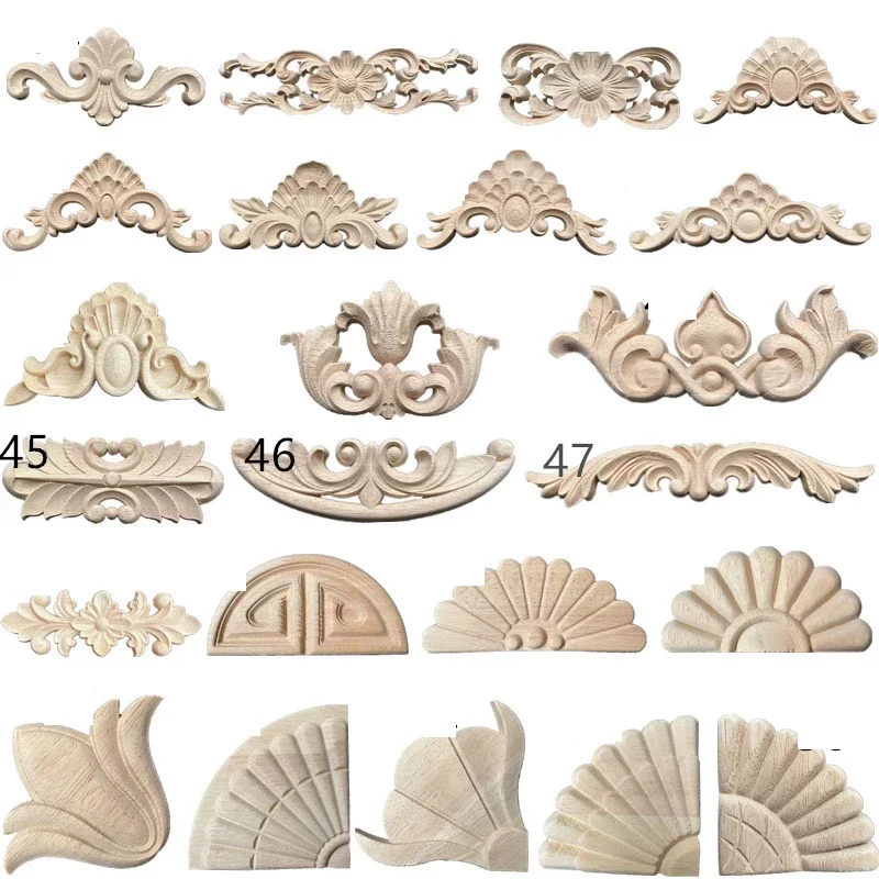 Wooden Appliques for Furniture Home Decoration Accessories Antique Onlays Moulding Wood Decals for Wall Wood Figurines for Decor