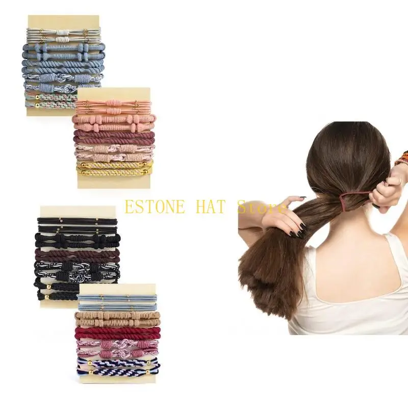 49MF 20pcs سوار حامل ذيل حصان بوهو بوهو سوار العلاقات السوار Scrunchie Boho Hair Ties المرونة علاقات الشعر العصابات المرنة