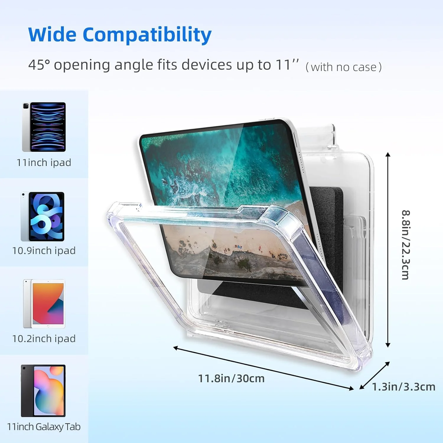 Bathroom Waterproof iPad Protective Case 360° Rotate Wall Mounted Protective Shell for Galaxy Tab S7/HUAWEI MatePad Pro/iPad Pro