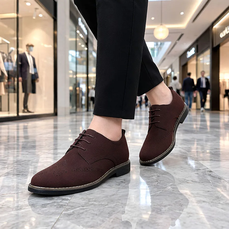 Men's Suede Leather Dress Shoes Men Sneakers Lace Up Oxfords Casual Business Shoes for Office Wedding Party or Daily Wear