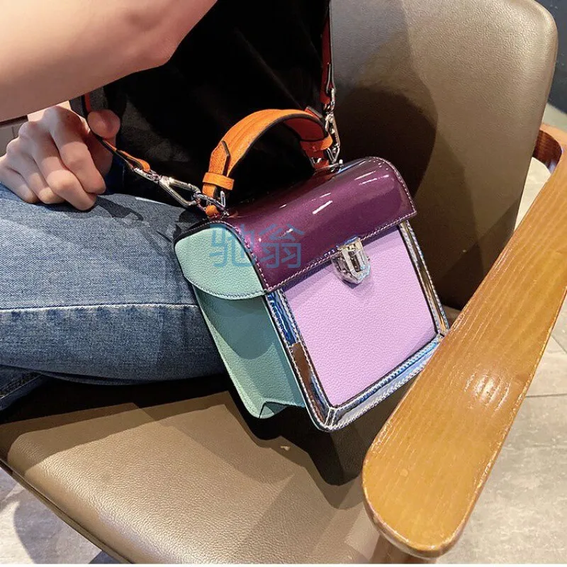 

Fashion Colored Cowhide Square With Contrast Color Gradient One Shoulder Crossbody Rainbow Handheld bags