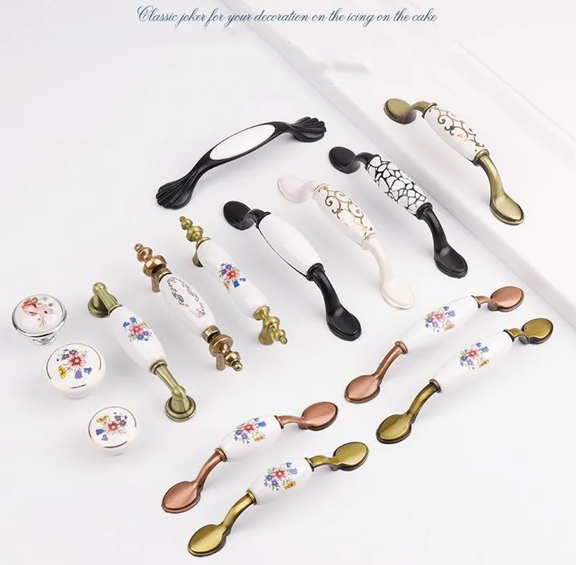Retro Ceramic Door Handles Chinese style European Antique Furniture Handles Drawer Pulls Kitchen Cabinet Knobs and Handle