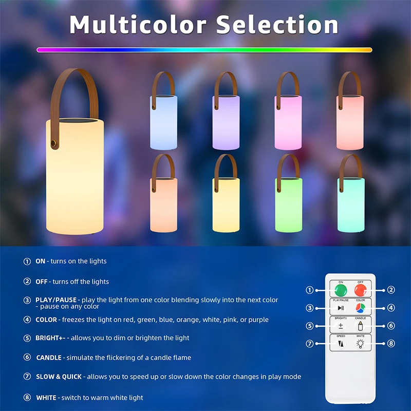 Solar Table Lamp Outdoor Lantern 2 in 1 Rechargeable Battery Operated Portable LED Cordless Lights with Remote 8 Colors