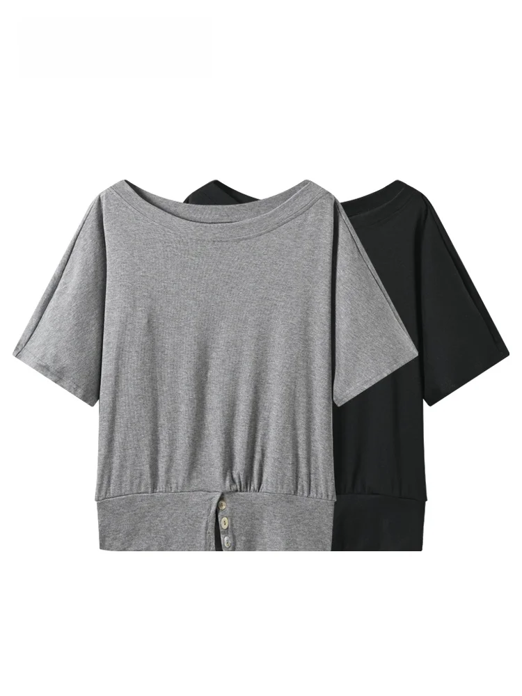 

plus Size Casual Slimming Short Sleeve T-Shirt Women Summer New Style Loose Fit Versatile Cara CLUB Large Size Asymmetrical S...
