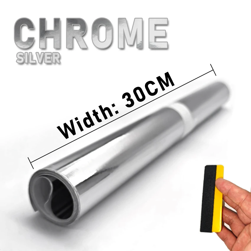 Chrome Mirror Silver Vinyl Wrap Adhesive Film Roll Air Release Air Bubble Free Decal Sheet For Car Motorcycle Body Decoration