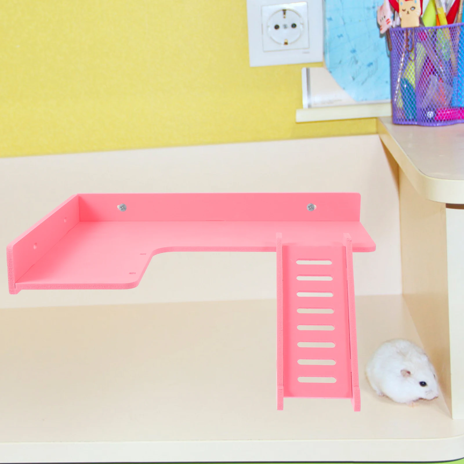 

Pink 2 Levels Hamster Cage Ladder Climbing Frame Platform Toy Playing Activity Small Animals Pet Supplies House Accessories