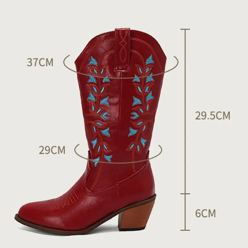 SIMLOVEYO-Botas de vaqueiro femininas coloridas, saltos redondos em bloco, design de moda, 6cm, número 46 47 48, 2024