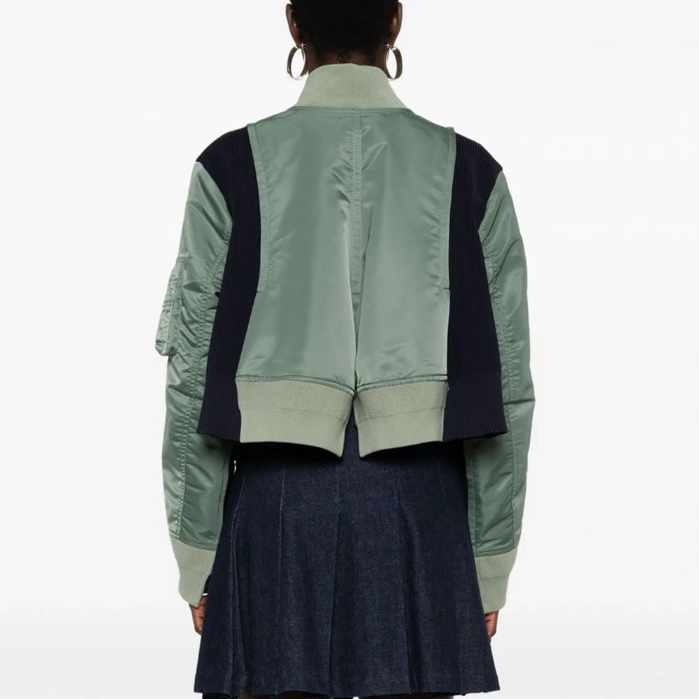 TWOTWINSTYLE Hit Color Patchwork Zipper Coats For Women Stand Collar Long Sleeve Spliced Pocket Casual Loose Jackets Female New