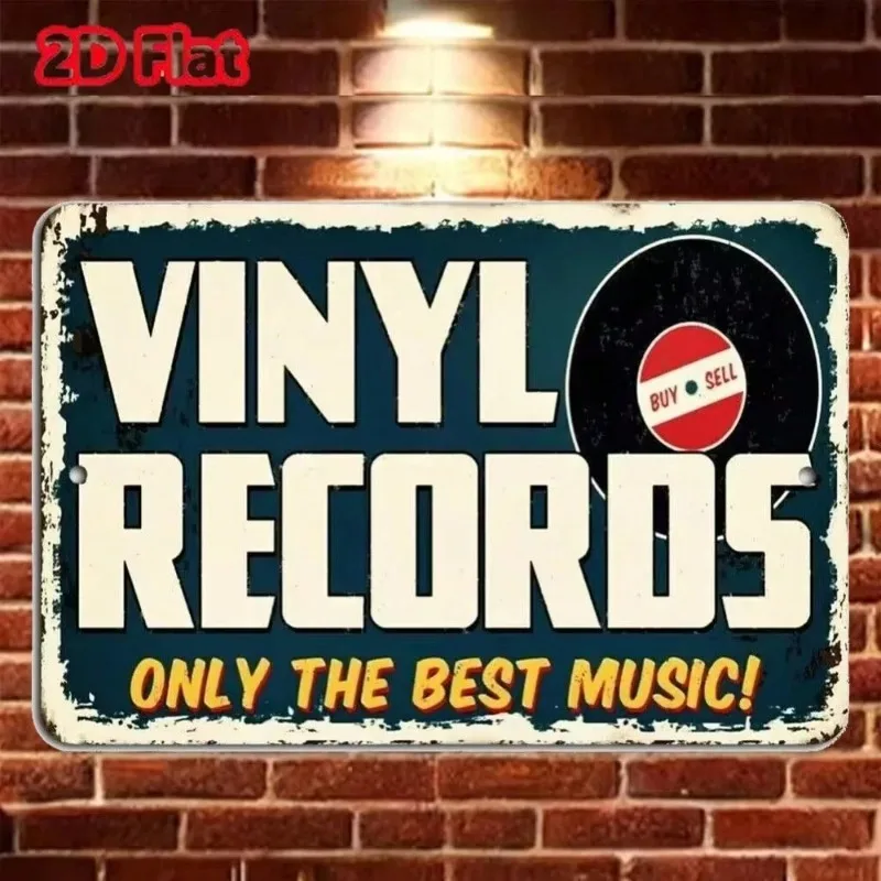 لافتة معدنية عتيقة قطعة واحدة خالدة - ديكور "سجلات الفينيل أفضل الموسيقى فقط"، تصميم كلاسيكي، مثالي لغرف ذكريات الموسيقى
