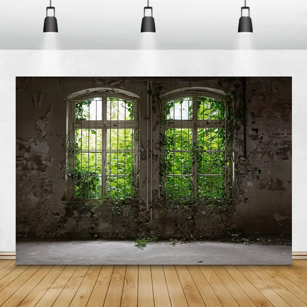 Laeacco Old House Window Scenery Green Trees Vine Vintage Grunge Baby Portrait Photography Backdrops Photo Backgrounds Photocall