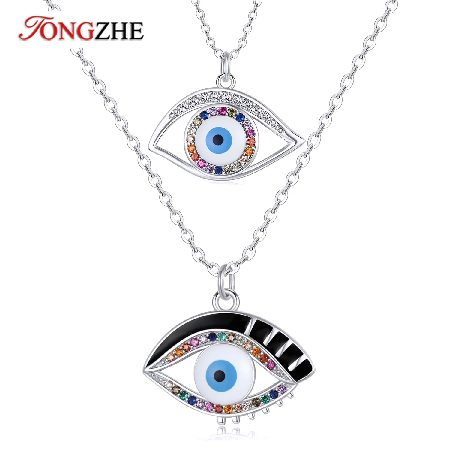 Tongzhe Turkey Evil Eye Necklace For Women Resin Blue Eye 925 Sterling Silve Pendant Choker Chain Ethnic Lucky Jewelry