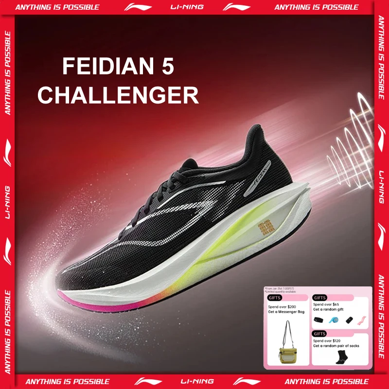 Li-Ning Women's FEIDIAN 5 CHALLENGER Racing Running Shoes CARBON-FIBER PLATE BOOM Cushion Sport Shoes Breathable Sneaker ARMV002